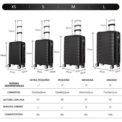 Abs travel suitcase, hand luggage, rigid cabin suitcase with combination closure and 4 double 360 wheels ° ,small and large light travel suitcases