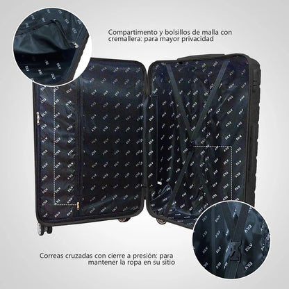 Abs travel suitcase, hand luggage, rigid cabin suitcase with combination closure and 4 double 360 wheels ° ,small and large light travel suitcases