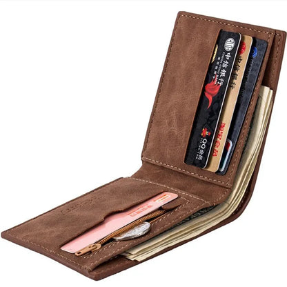 Cartera de negocios de lujo para hombre, billetera corta Retro de cuero PU, tarjetero, 2 monederos plegables abiertos con letras de Color sólido grabadas, 1 ud.