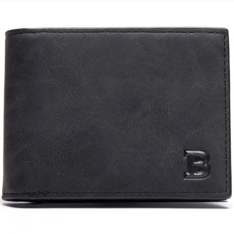 Cartera de negocios de lujo para hombre, billetera corta Retro de cuero PU, tarjetero, 2 monederos plegables abiertos con letras de Color sólido grabadas, 1 ud.