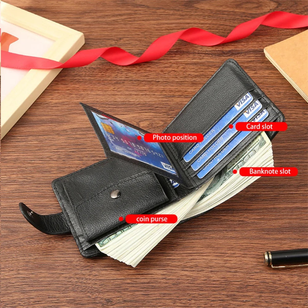 Billetera pequeña de cuero Pu para hombre, tarjetero Delgado, tarjetero de 3 pliegues, monedero de calidad, novedad