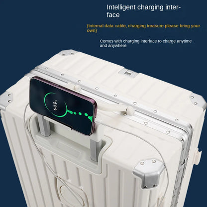 Multifunction Suitcase Luggage with USB Cup Holder Aluminum Frame Password Trolley Case 20/24/26/28 Inch Suitcase Trip Cabin