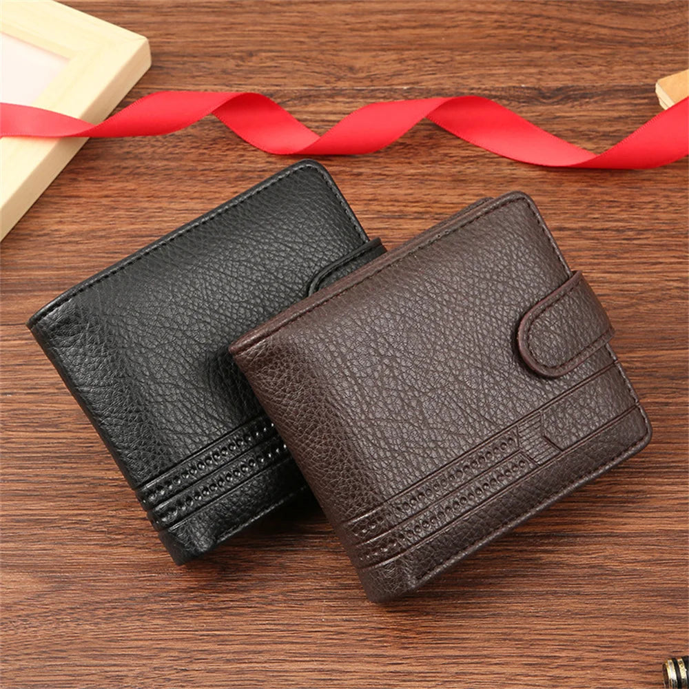 Billetera pequeña de cuero Pu para hombre, tarjetero Delgado, tarjetero de 3 pliegues, monedero de calidad, novedad