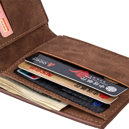 Cartera de negocios de lujo para hombre, billetera corta Retro de cuero PU, tarjetero, 2 monederos plegables abiertos con letras de Color sólido grabadas, 1 ud.