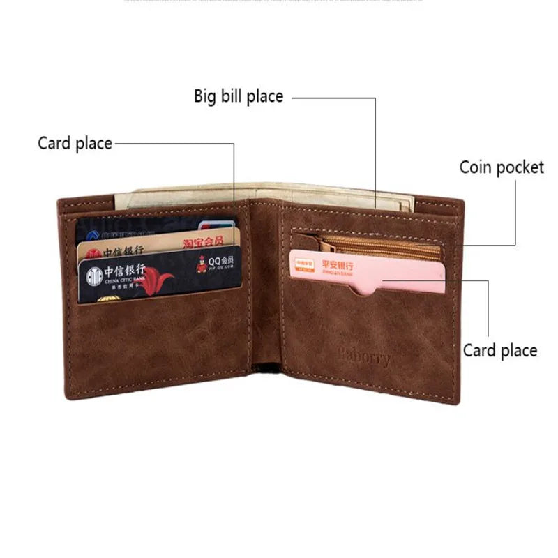 Cartera de negocios de lujo para hombre, billetera corta Retro de cuero PU, tarjetero, 2 monederos plegables abiertos con letras de Color sólido grabadas, 1 ud.