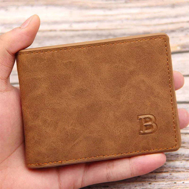 Cartera de negocios de lujo para hombre, billetera corta Retro de cuero PU, tarjetero, 2 monederos plegables abiertos con letras de Color sólido grabadas, 1 ud.