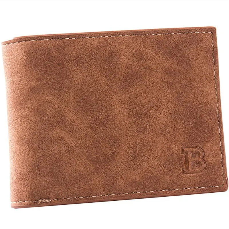 Cartera de negocios de lujo para hombre, billetera corta Retro de cuero PU, tarjetero, 2 monederos plegables abiertos con letras de Color sólido grabadas, 1 ud.