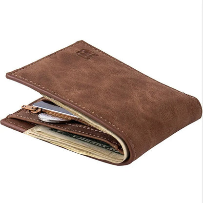 Cartera de negocios de lujo para hombre, billetera corta Retro de cuero PU, tarjetero, 2 monederos plegables abiertos con letras de Color sólido grabadas, 1 ud.